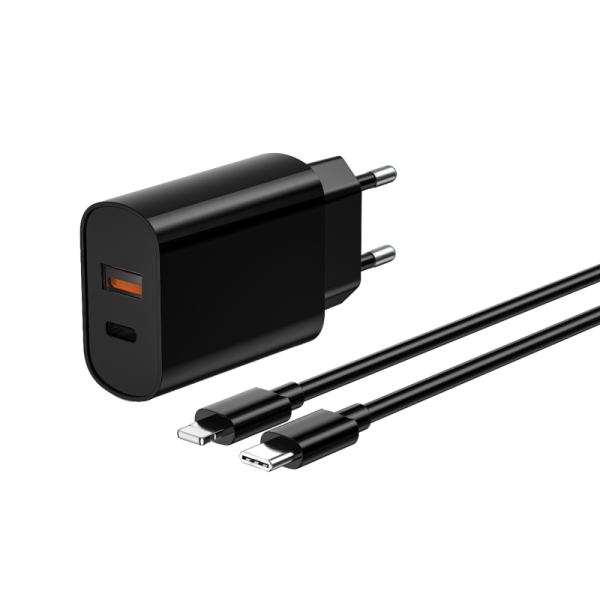 Блок WIWU Quick 20Вт USB-C+USB-A+Кабель USB-A to USB-C Black