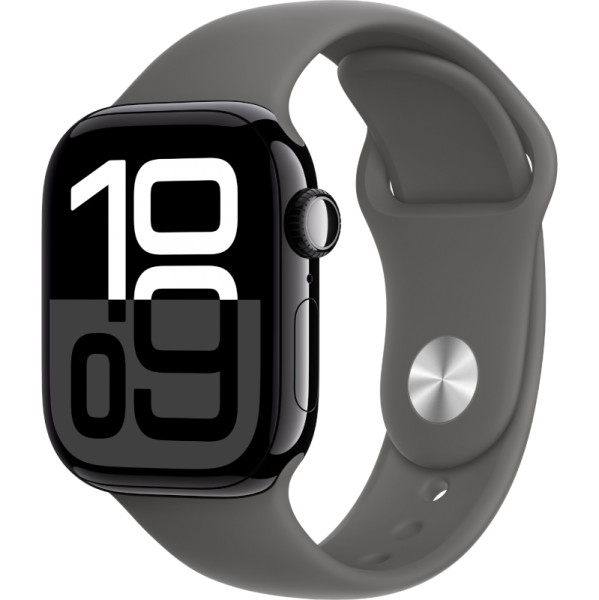 Apple Watch Series 10 42mm Aluminum Jet Black Case Stone Gray Sport Band M/L