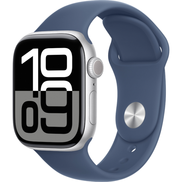 Apple Watch Series 10 46mm Aluminum Silver Case Denim Sport Band M/L