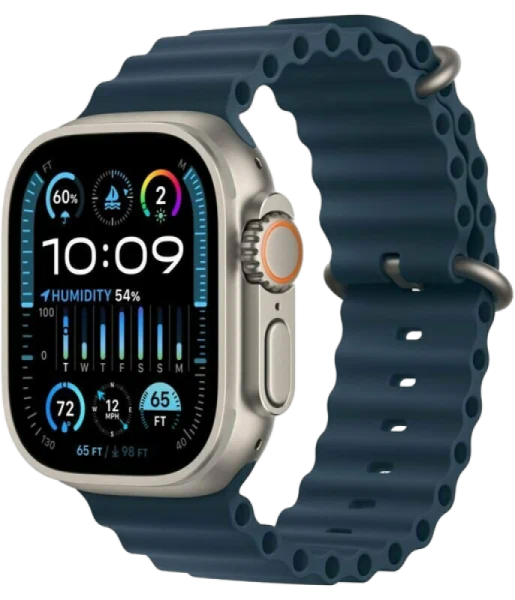 Apple Watch Series Ultra 2 49mm Natural Titanium Case with Blue Ocean Band One Size